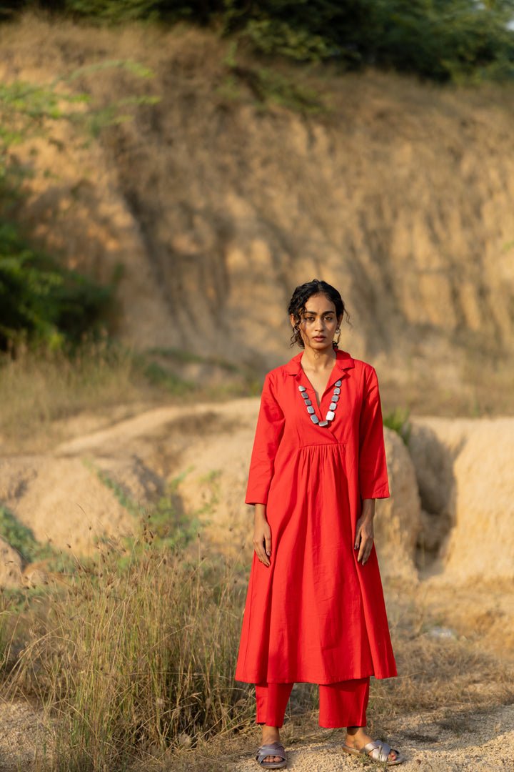 Tomato Red Kurta Set with Dupatta - CiceroniKurta Set, Everyday WearMaidaan