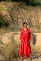 Tomato Red Kurta Set with Dupatta - CiceroniKurta Set, Everyday WearMaidaan