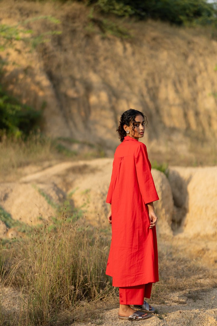Tomato Red Kurta Set with Dupatta - CiceroniKurta Set, Everyday WearMaidaan