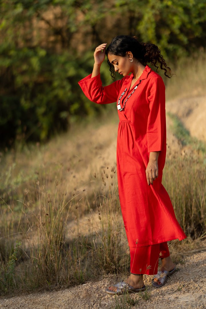 Tomato Red Kurta Set with Dupatta - CiceroniKurta Set, Everyday WearMaidaan