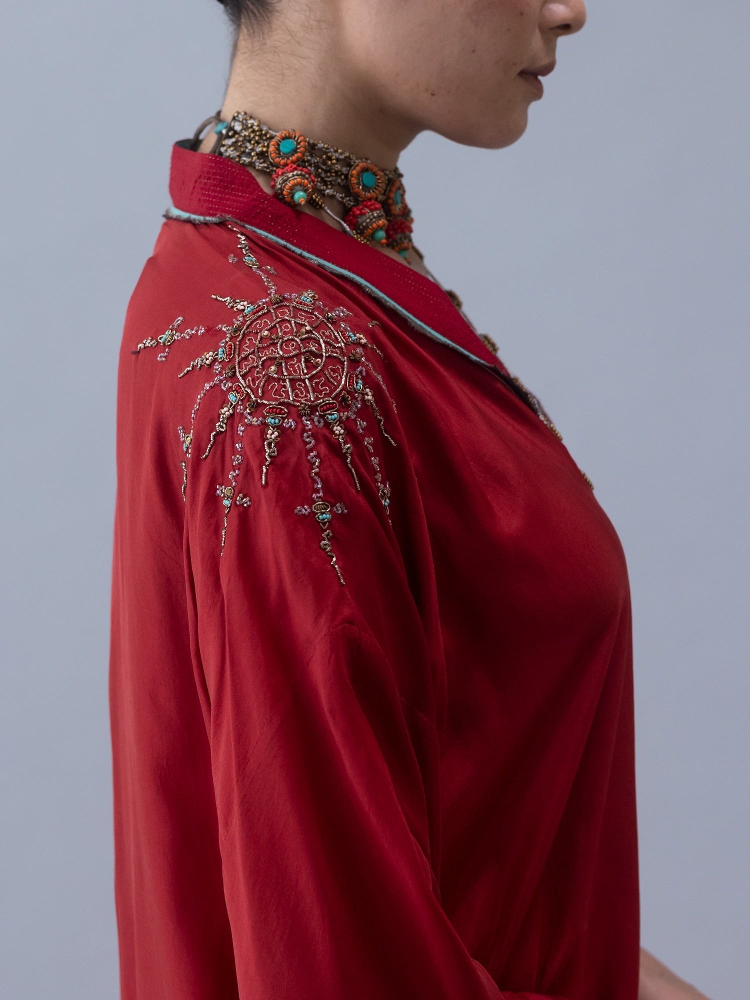 Tshog Deep Red Kaftan - CiceroniKaftanShades of India