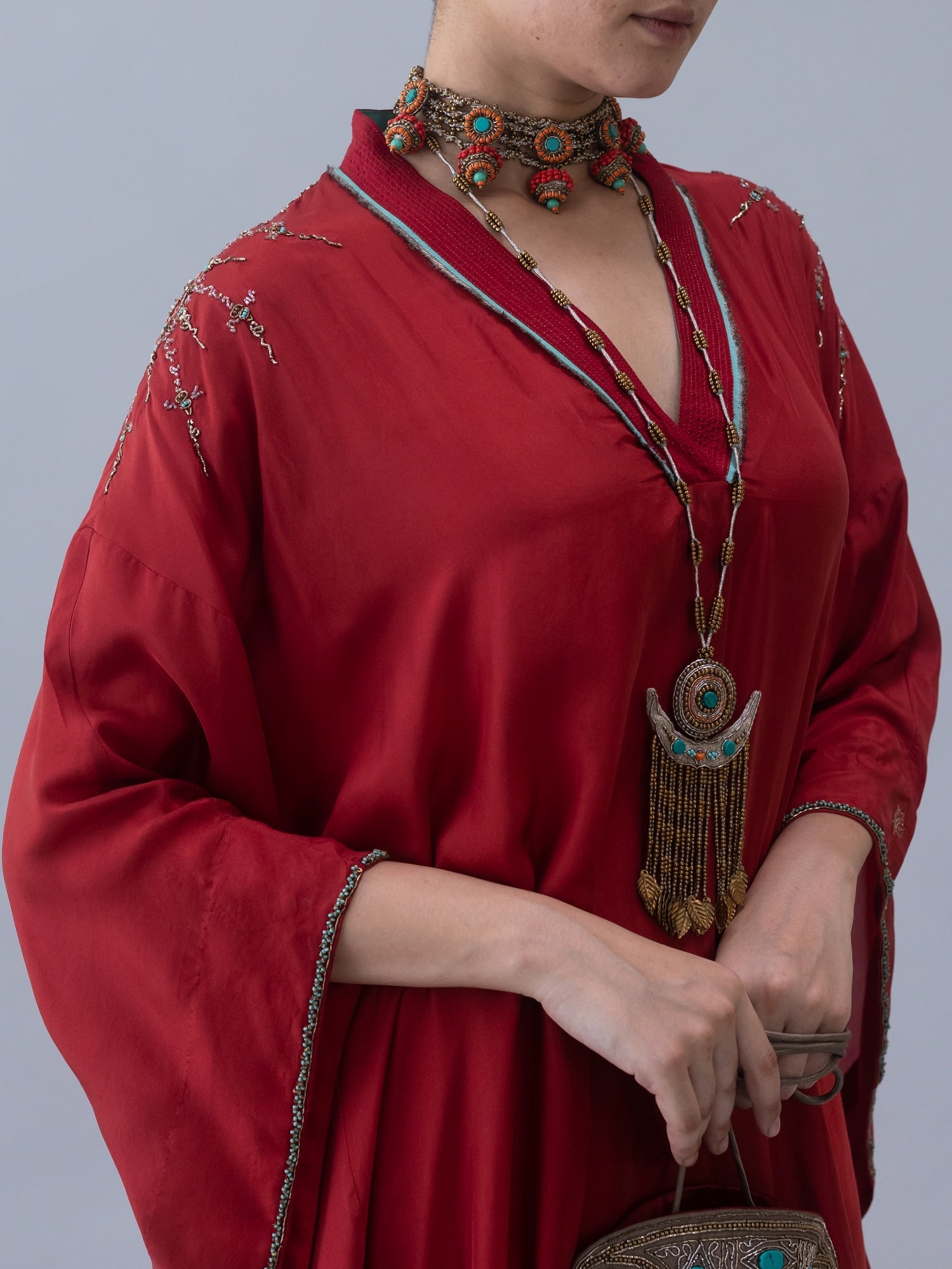 Tshog Deep Red Kaftan - CiceroniKaftanShades of India