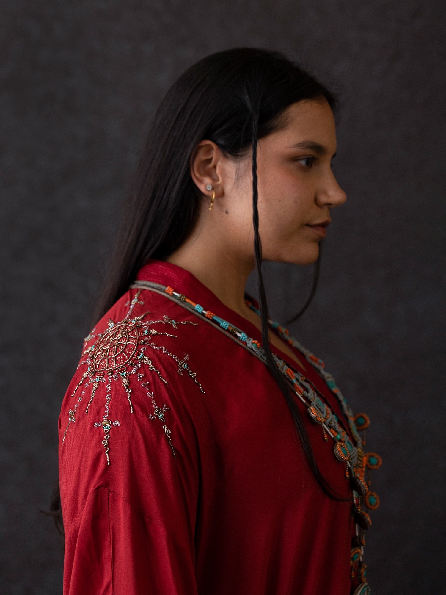 Tshog Deep Red Kaftan - CiceroniKaftanShades of India