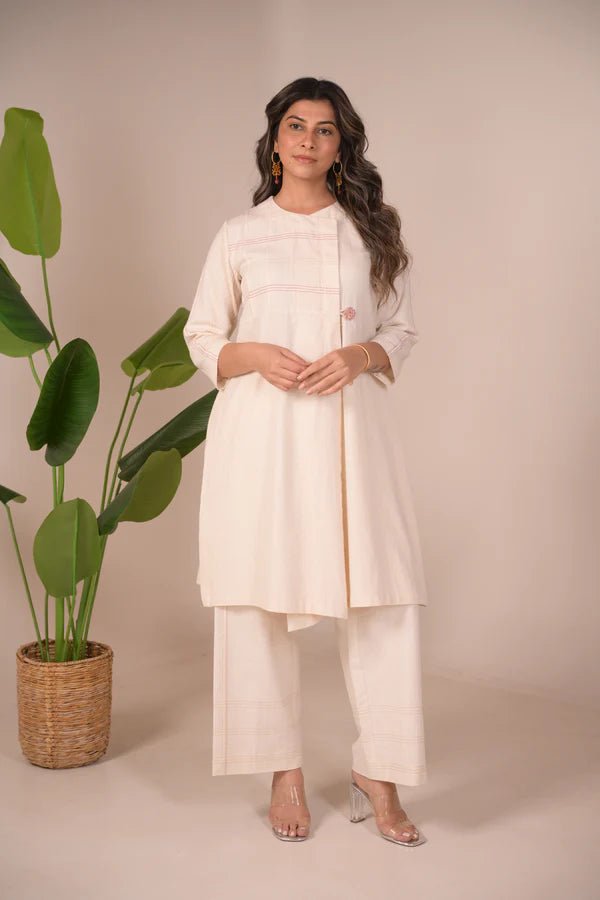 Tunic, Jacket style with Pleated texture detail and Hand embroidered button - CiceroniTunicsRang by Rajvi