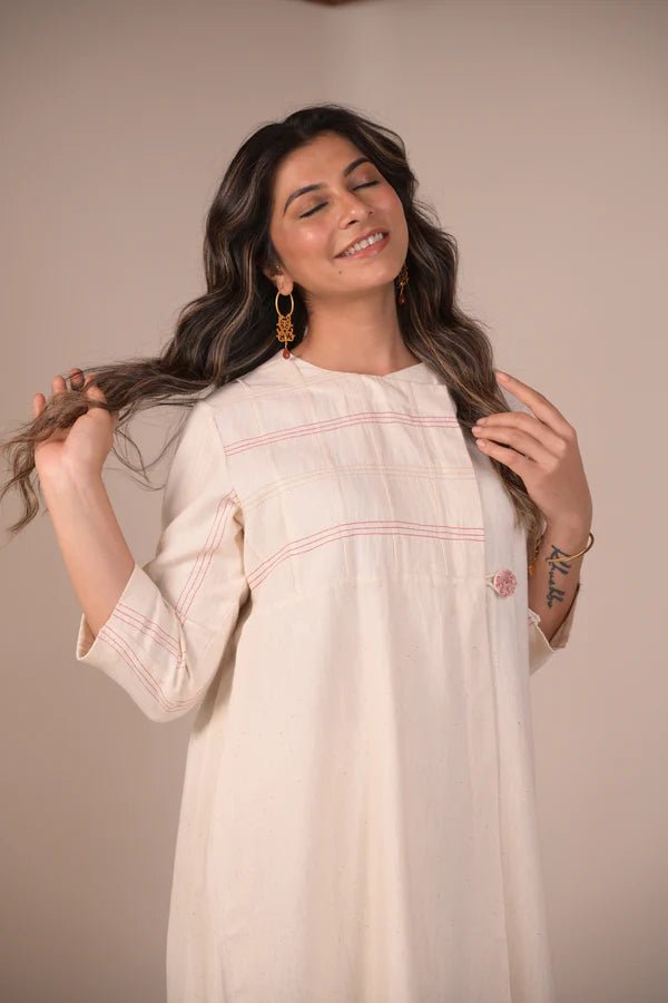 Tunic, Jacket style with Pleated texture detail and Hand embroidered button - CiceroniTunicsRang by Rajvi