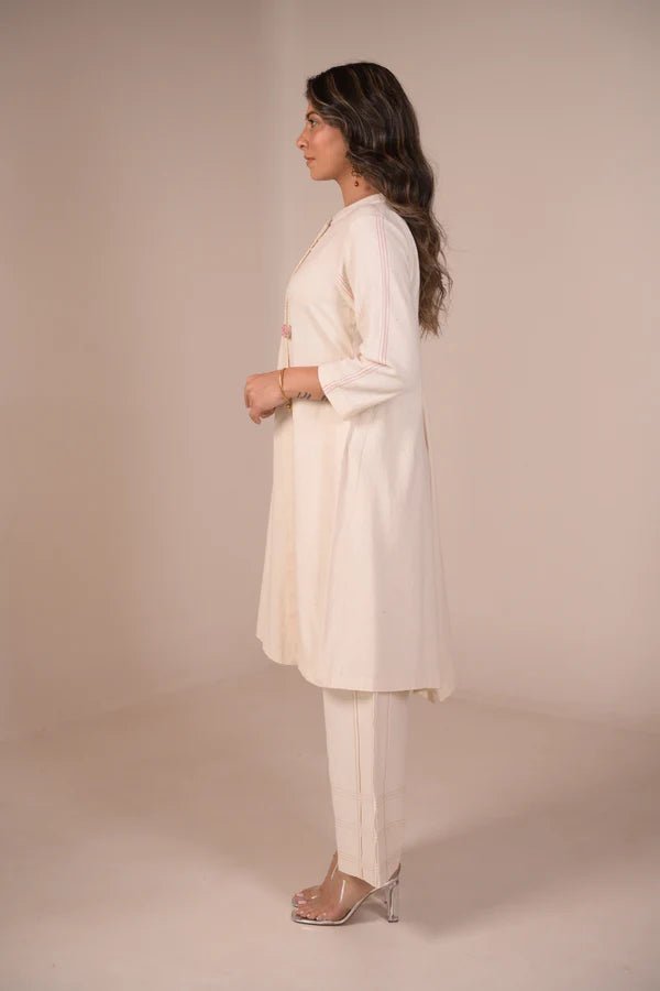 Tunic, Jacket style with Pleated texture detail and Hand embroidered button - CiceroniTunicsRang by Rajvi