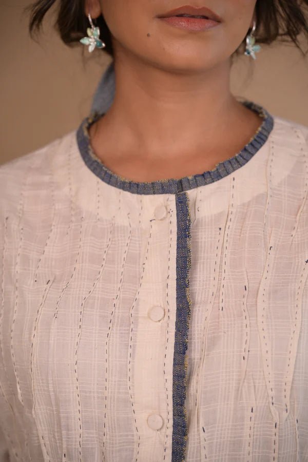 Tunic, with hand tanka detail and wide cuffs - CiceroniTunicsRang by Rajvi
