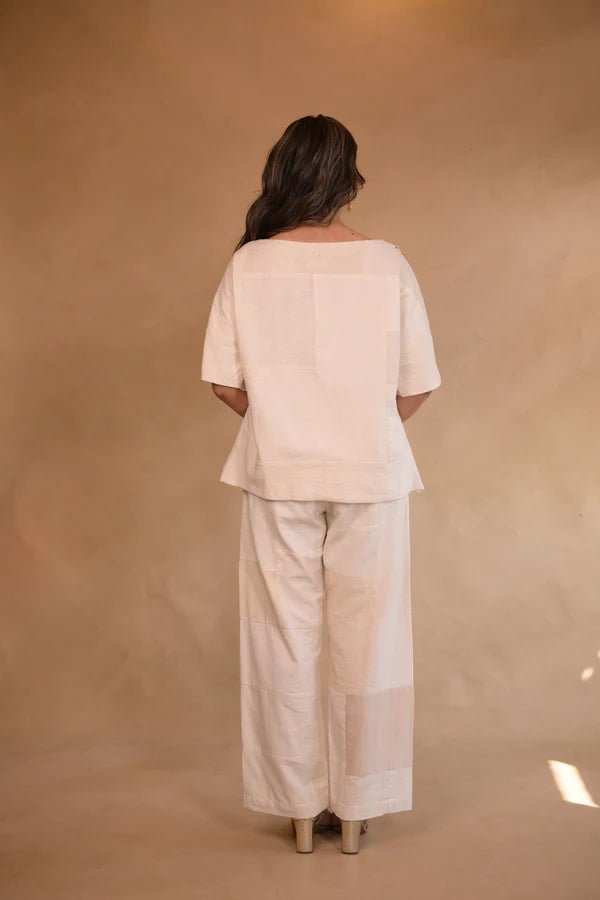 Tunic, with shoulder button in patched fabric and hand embroidery accents - CiceroniTopsRang by Rajvi