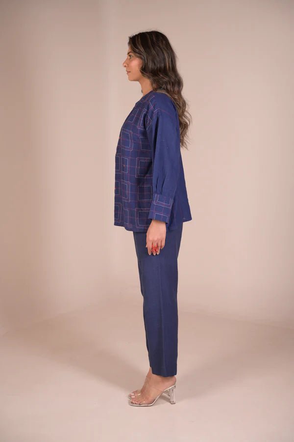 Tunic, with texture and hand embroidery accents - Blue - CiceroniTunicsRang by Rajvi