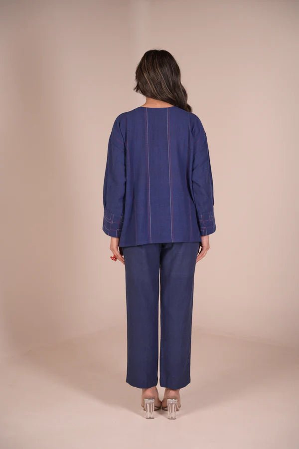 Tunic, with texture and hand embroidery accents - Blue - CiceroniTunicsRang by Rajvi