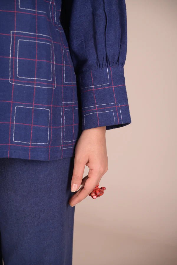 Tunic, with texture and hand embroidery accents - Blue - CiceroniTunicsRang by Rajvi