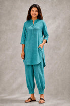 Turquoise Blue Khadi Cotton Co-ord Set - CiceroniKurta Set, Everyday WearSutra Art of Clothing