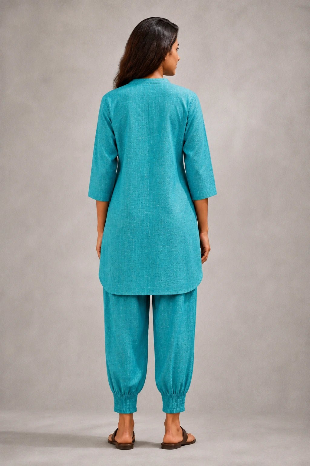 Turquoise Blue Khadi Cotton Co-ord Set - CiceroniKurta Set, Everyday WearSutra Art of Clothing
