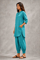 Turquoise Blue Khadi Cotton Co-ord Set - CiceroniKurta Set, Everyday WearSutra Art of Clothing