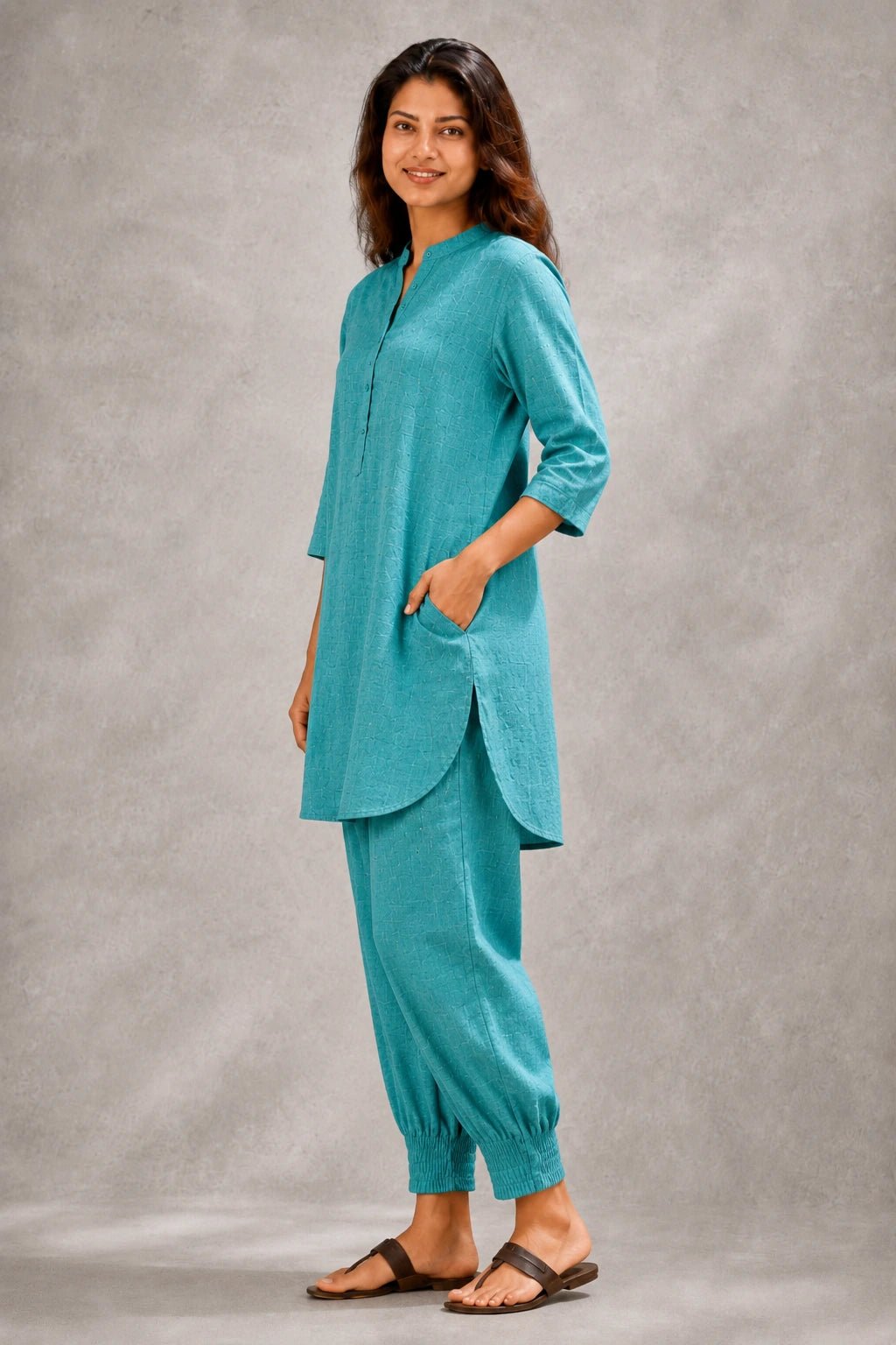 Turquoise Blue Khadi Cotton Co-ord Set - CiceroniKurta Set, Everyday WearSutra Art of Clothing