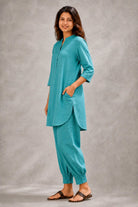Turquoise Blue Khadi Cotton Co-ord Set - CiceroniKurta Set, Everyday WearSutra Art of Clothing