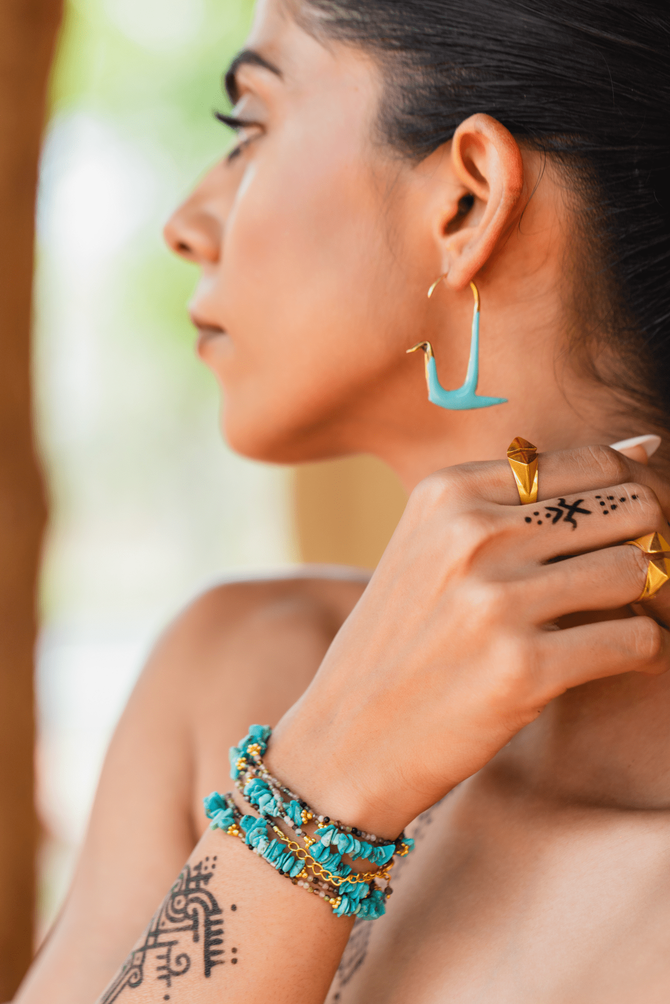 Turquoise Swan Hoops - CiceroniEarringUnbent