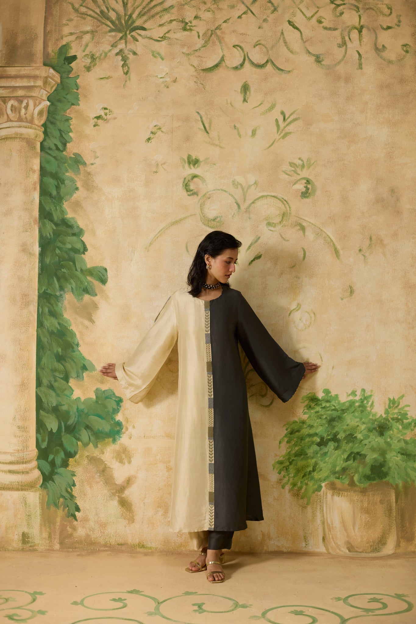 Twain Kurta Set - Charcoal Grey and Beige - CiceroniKurta Set, Festive WearKhyati Rughani