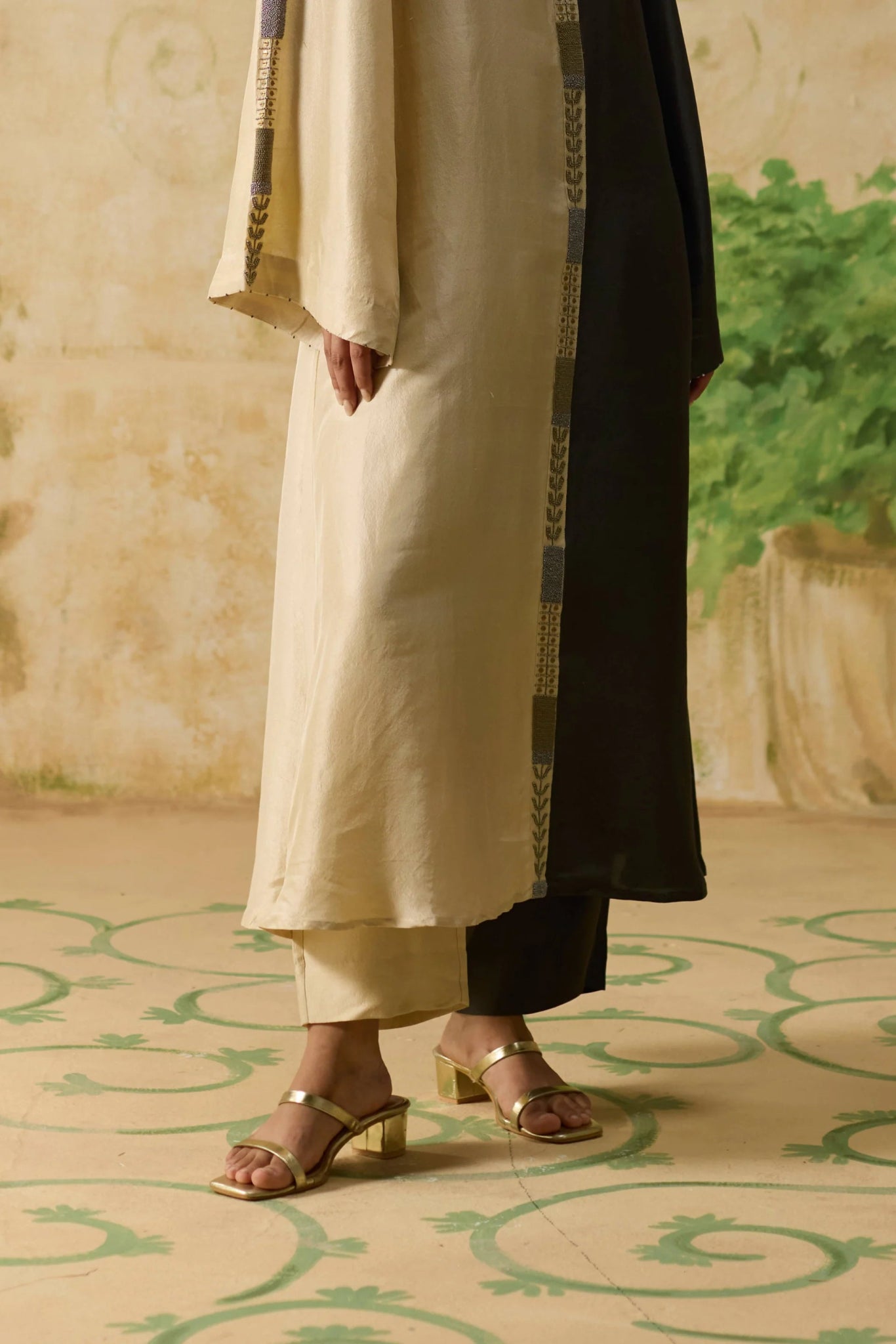 Twain Kurta Set - Charcoal Grey and Beige - CiceroniKurta Set, Festive WearKhyati Rughani