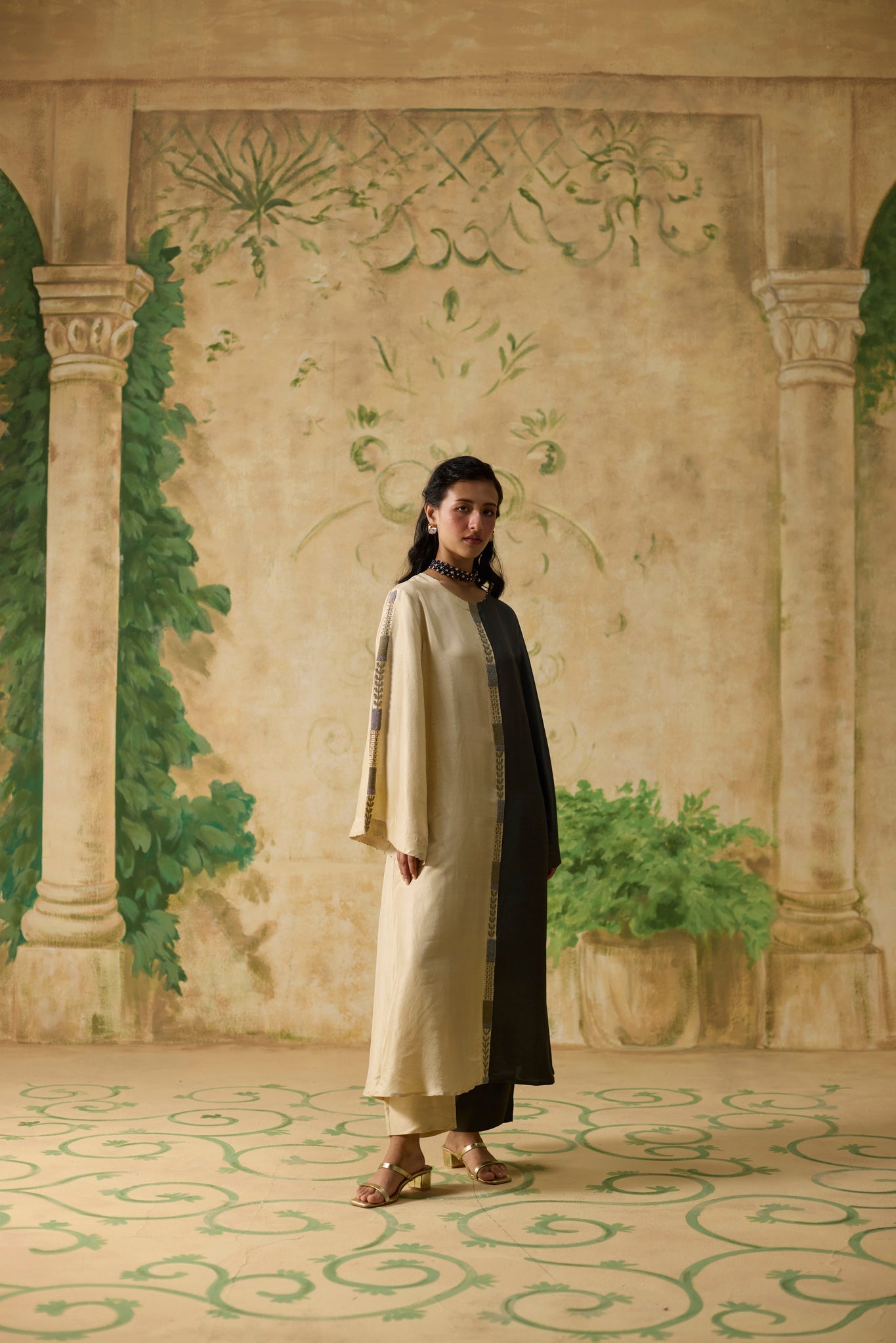 Twain Kurta Set - Charcoal Grey and Beige - CiceroniKurta Set, Festive WearKhyati Rughani