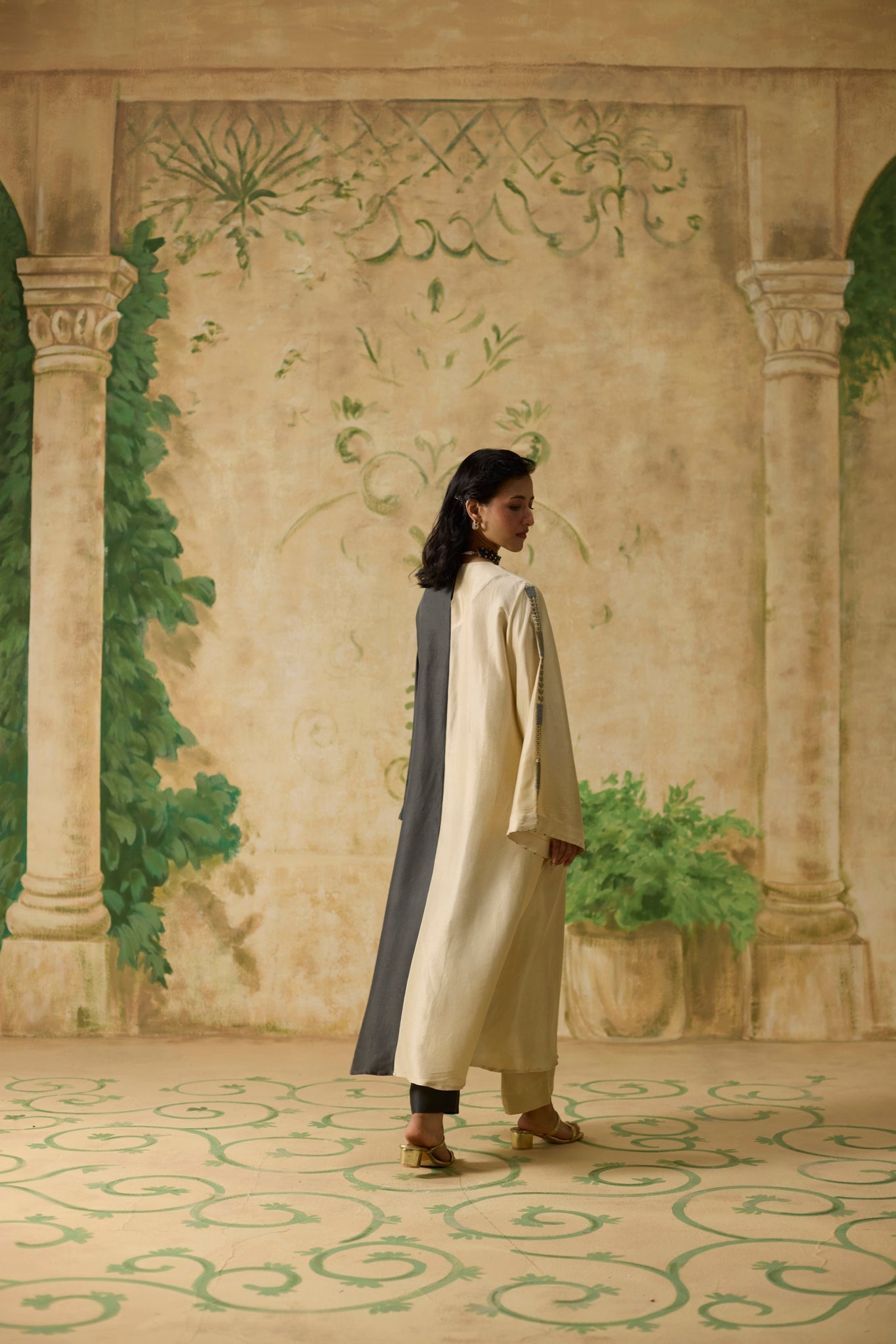 Twain Kurta Set - Charcoal Grey and Beige - CiceroniKurta Set, Festive WearKhyati Rughani