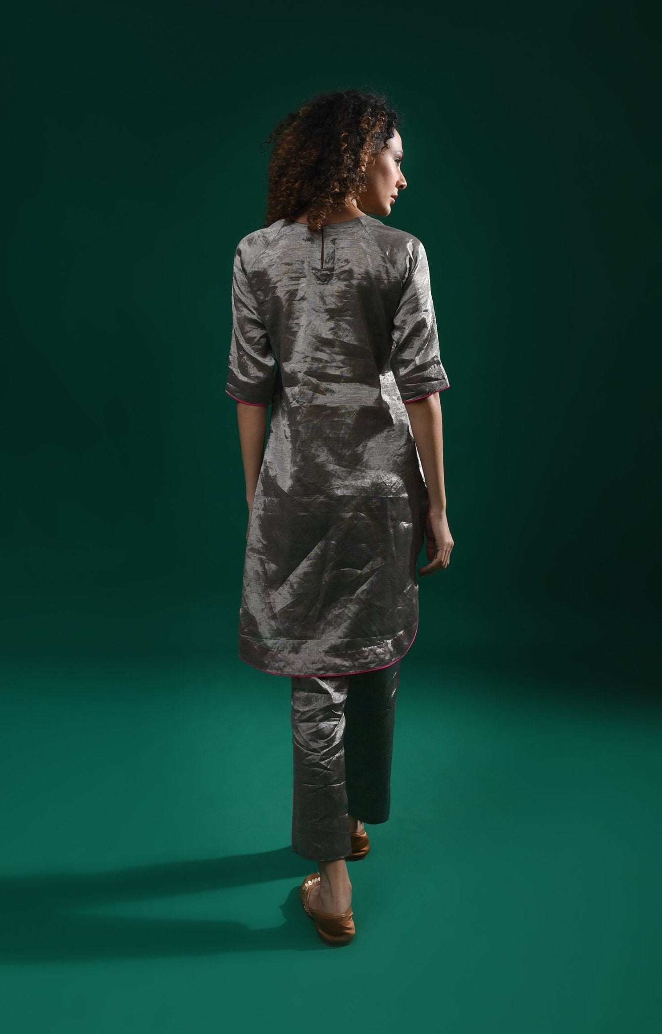 U - hem Tissue Co - Ord (Set of 2) - Metallic Silver - CiceroniKurta Set, Festive WearHiranya