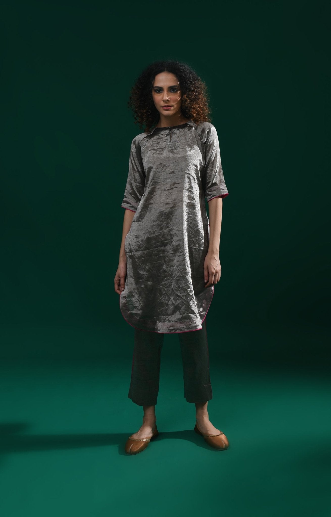 U - hem Tissue Co - Ord (Set of 2) - Metallic Silver - CiceroniKurta Set, Festive WearHiranya