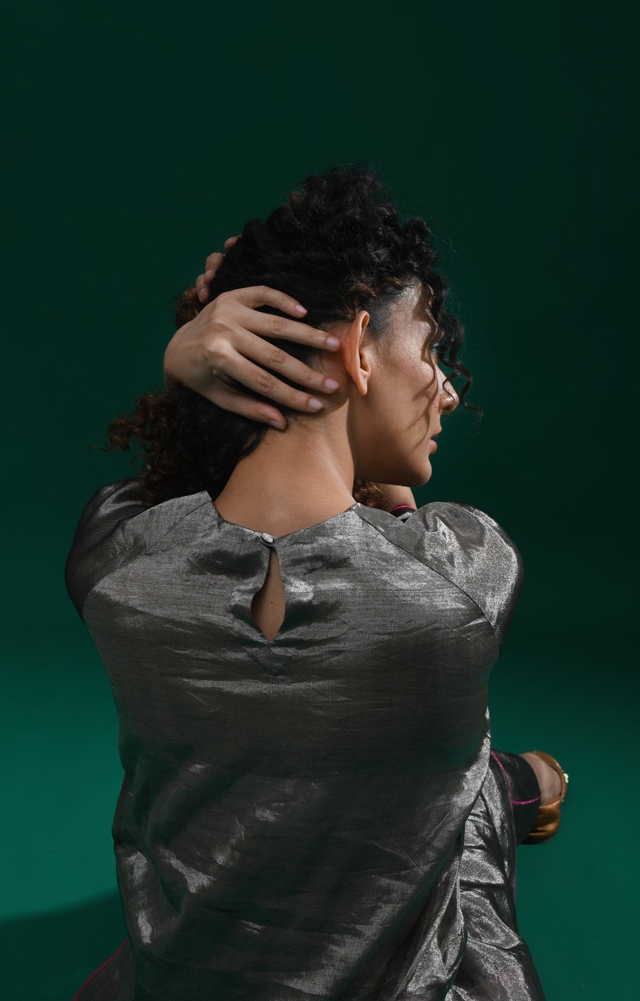 U - hem Tissue Co - Ord (Set of 2) - Metallic Silver - CiceroniKurta Set, Festive WearHiranya