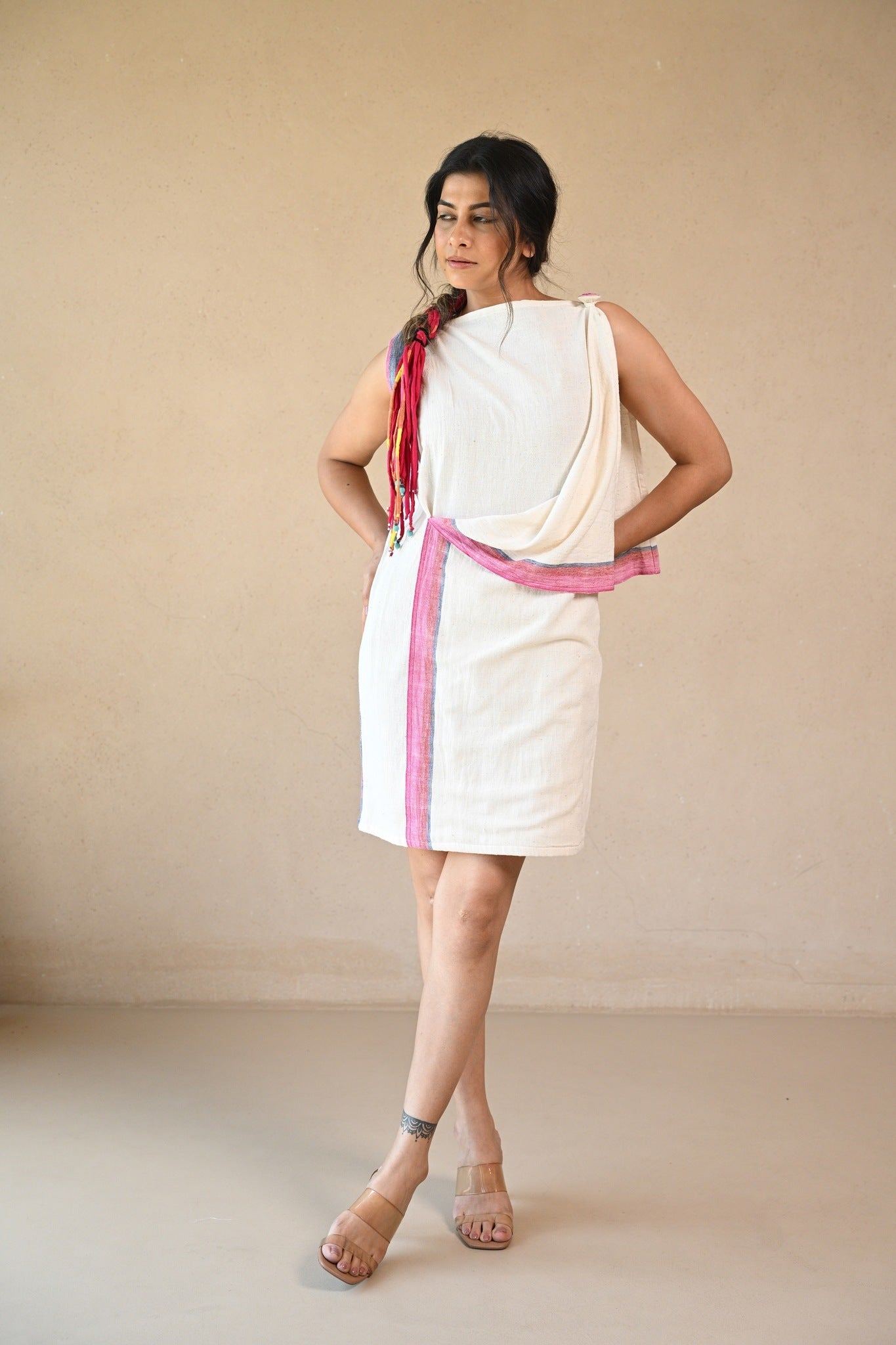 Uncut Dress with Shoulder Button - Natural White - CiceroniDressesRang by Rajvi