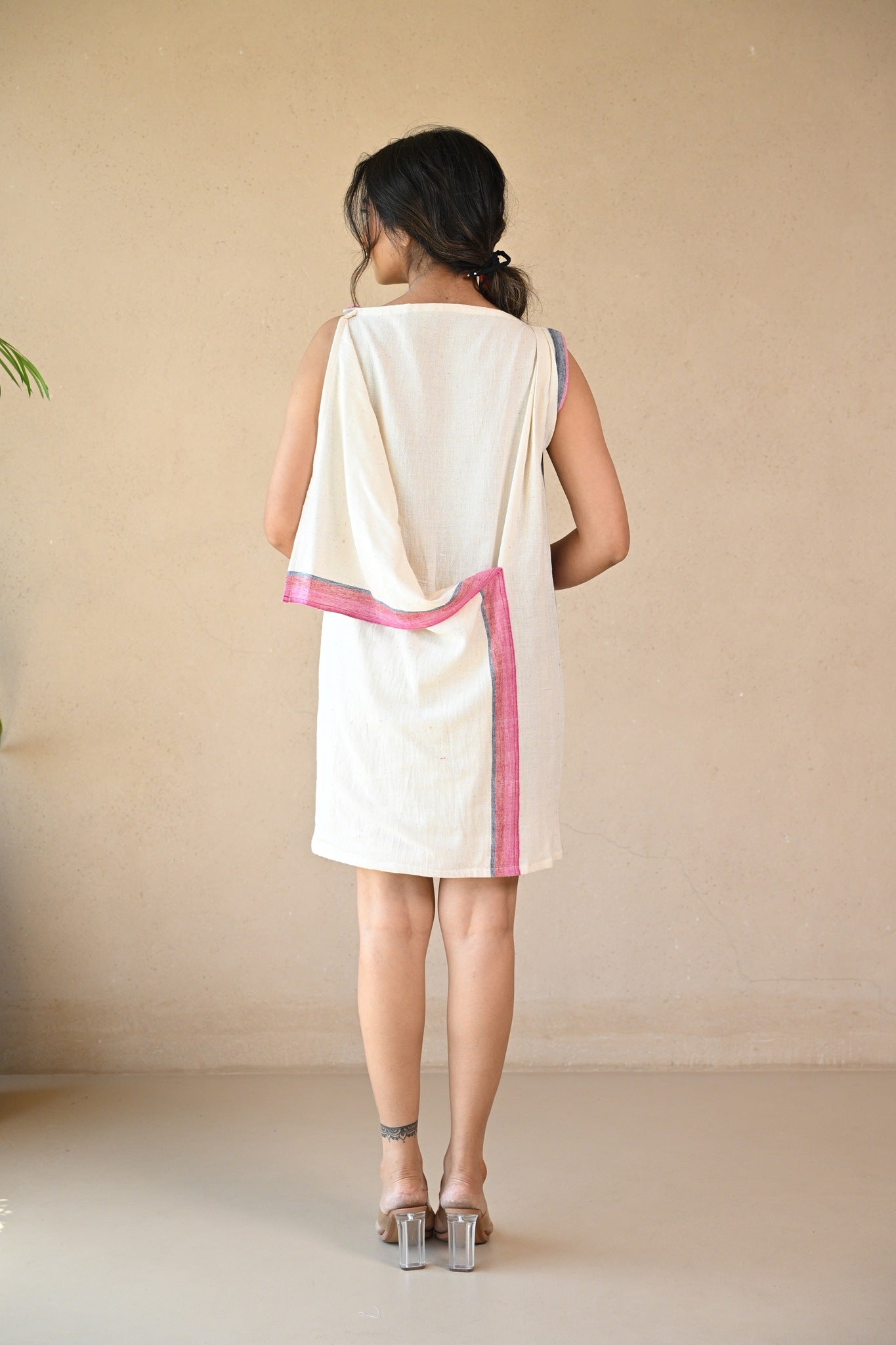 Uncut Dress with Shoulder Button - Natural White - CiceroniDressesRang by Rajvi