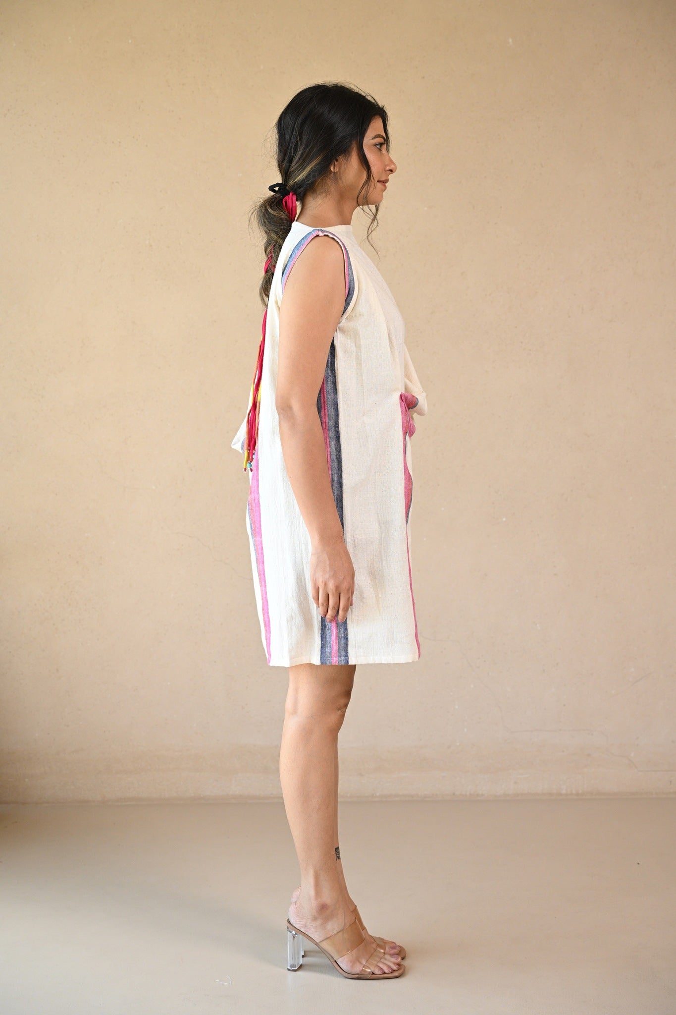 Uncut Dress with Shoulder Button - Natural White - CiceroniDressesRang by Rajvi
