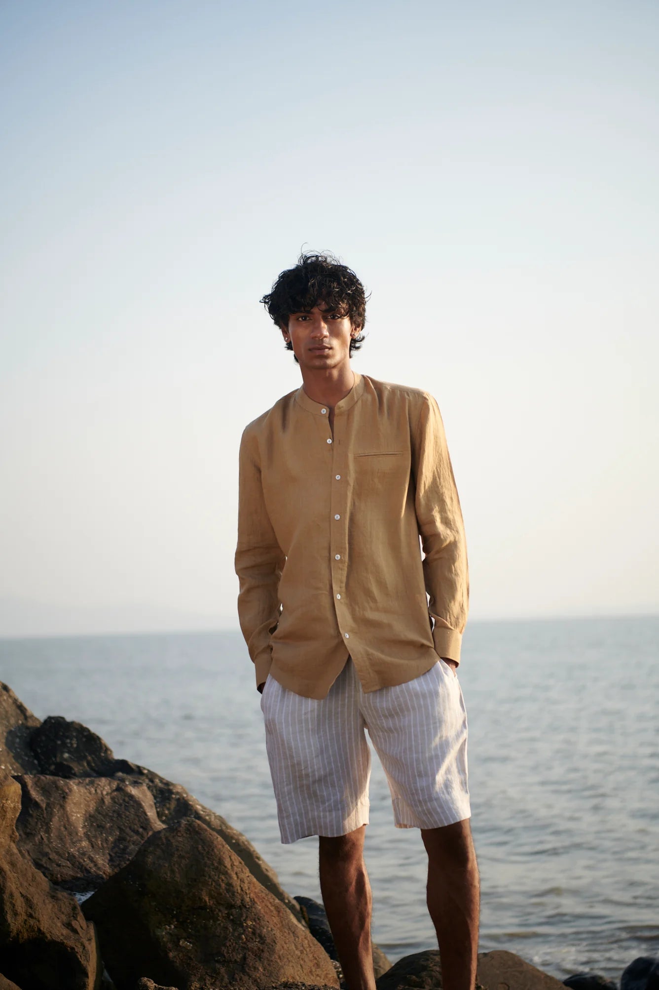 Undyed Boldstripe Linen Men's Golf Shorts - CiceroniShortsSaphed