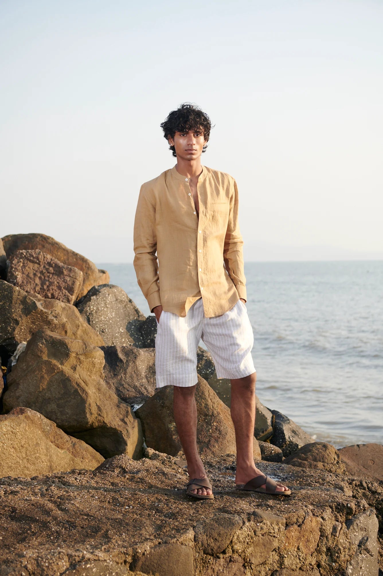 Undyed Boldstripe Linen Men's Golf Shorts - CiceroniShortsSaphed