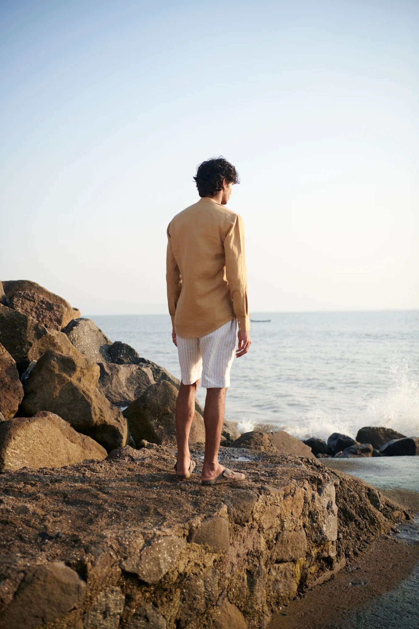 Undyed Boldstripe Linen Men's Golf Shorts - CiceroniShortsSaphed