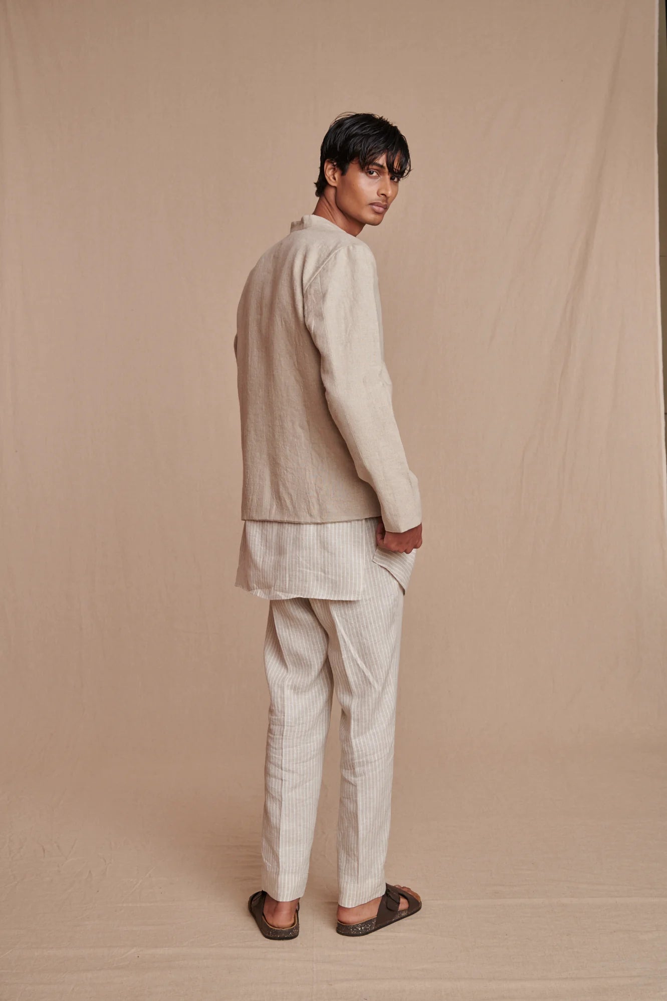 Undyed Linen Men's Bandhgala Jacket - CiceroniJacketsSaphed
