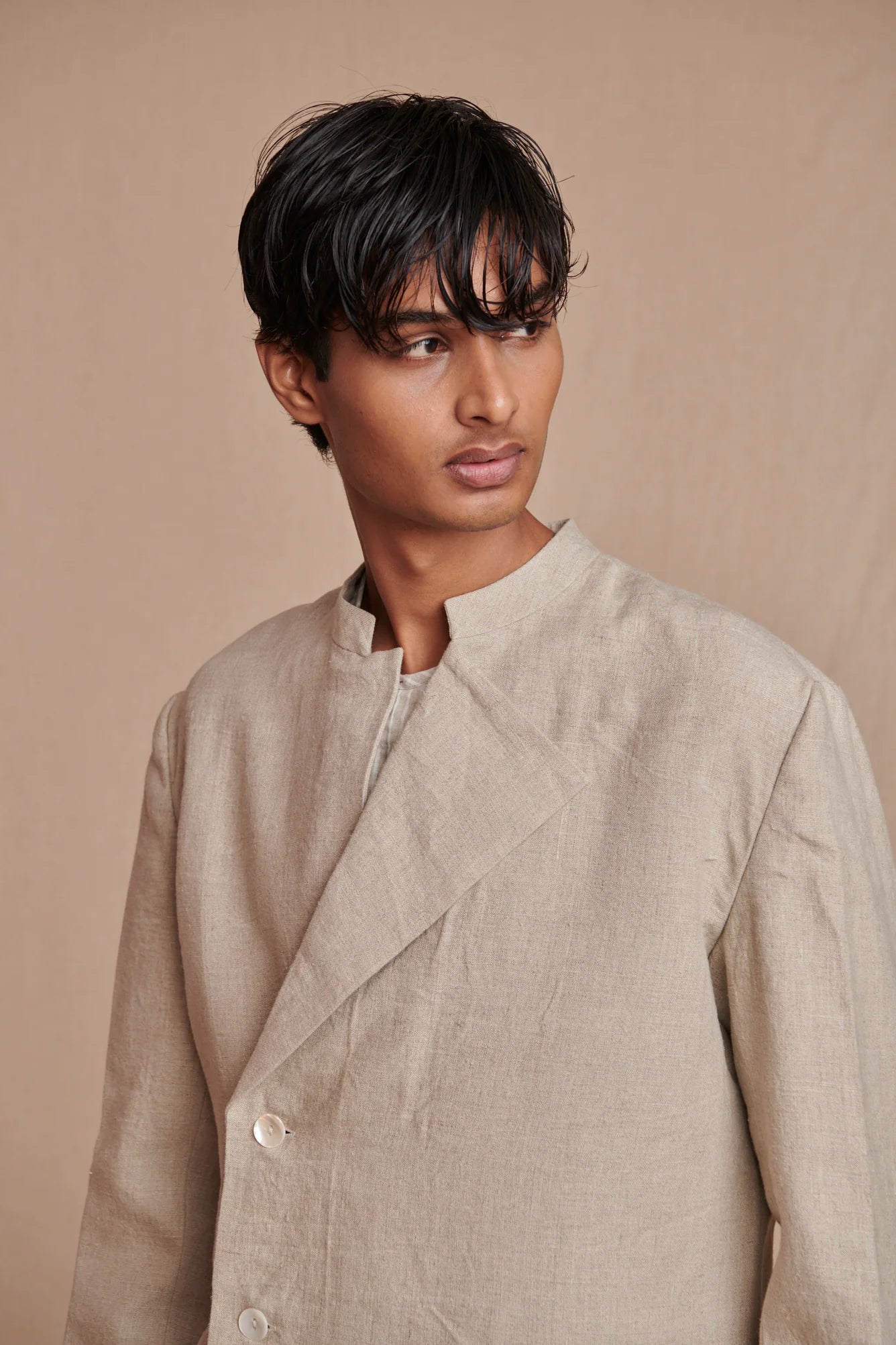 Undyed Linen Men's Bandhgala Jacket - CiceroniJacketsSaphed