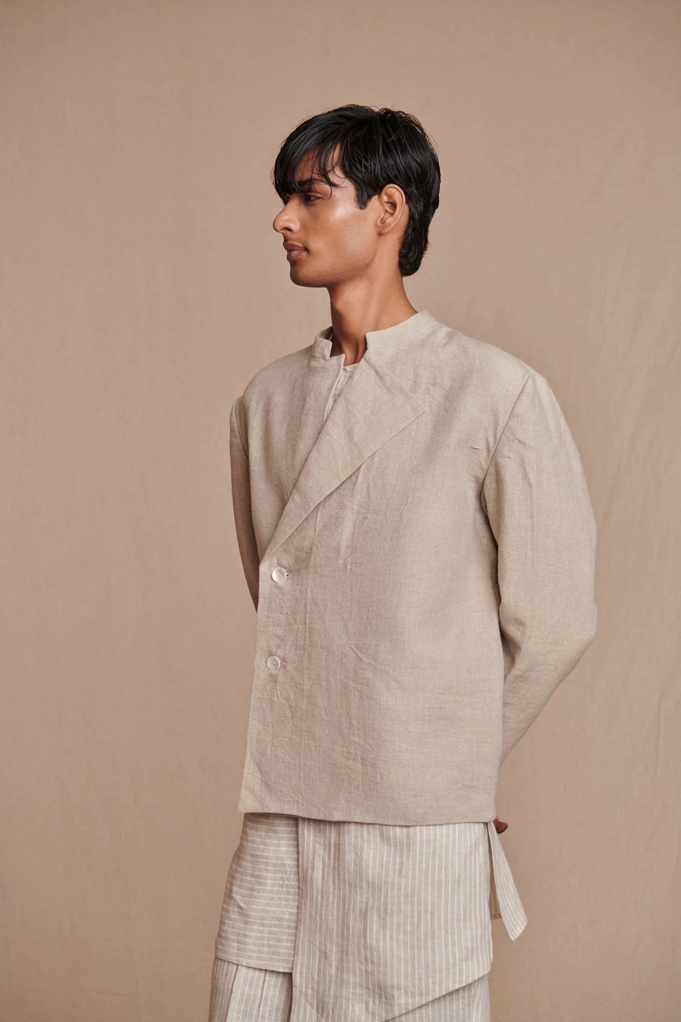 Undyed Linen Men's Bandhgala Jacket - CiceroniJacketsSaphed