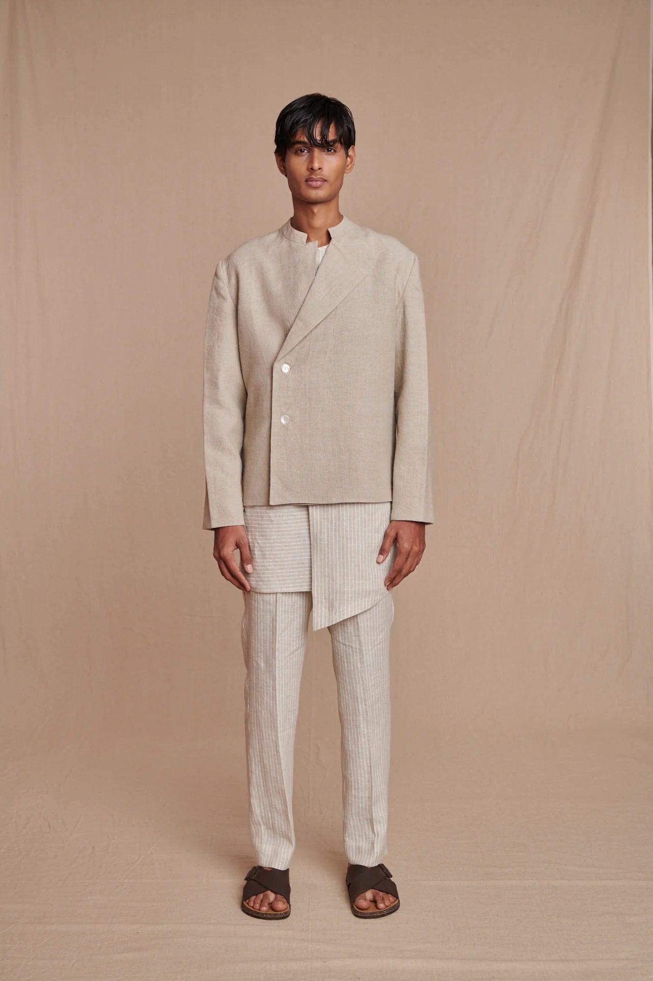 Undyed Linen Men's Bandhgala Jacket - CiceroniJacketsSaphed