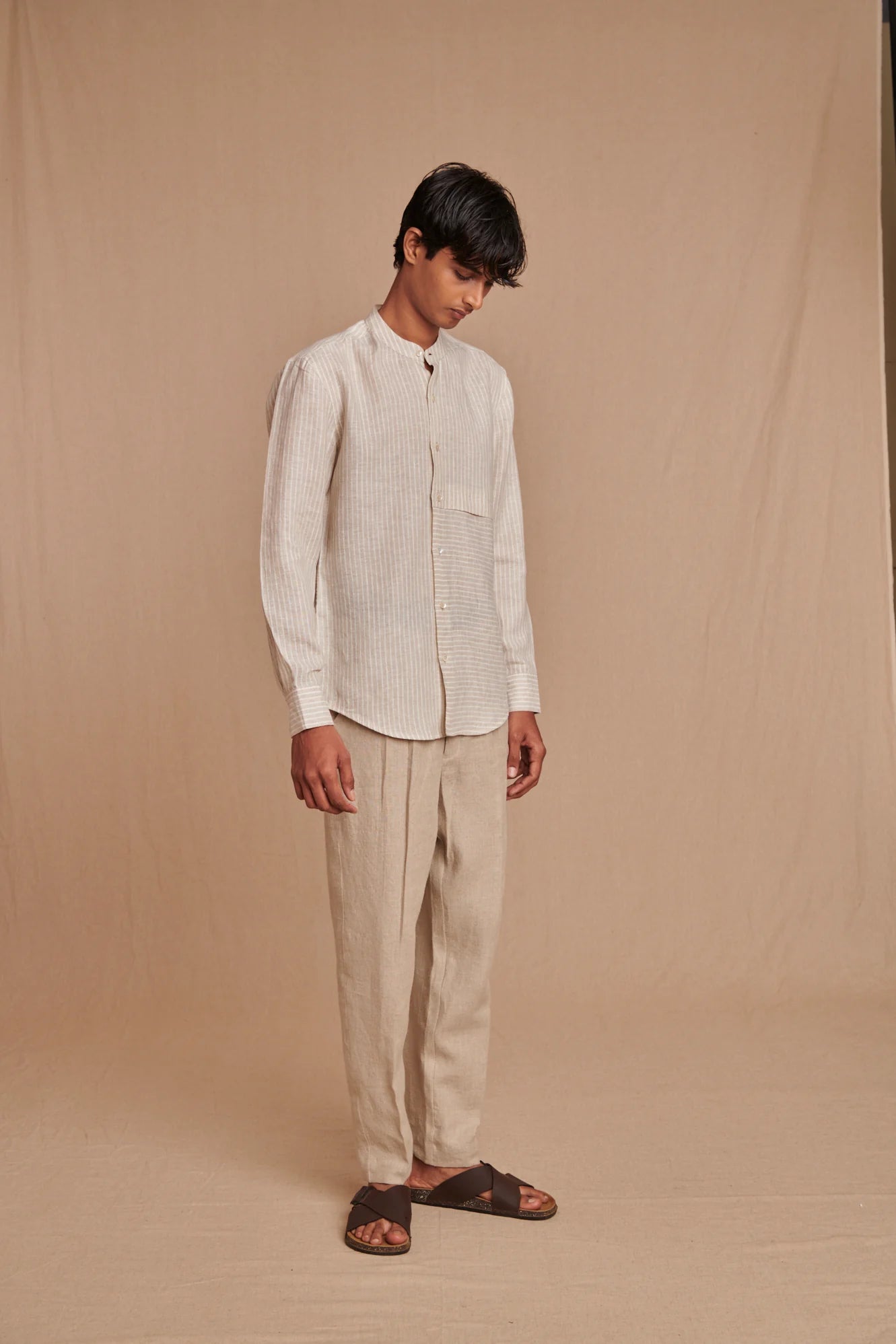 Undyed Linen Men's Pleated Tappered Pants - CiceroniPantsSaphed