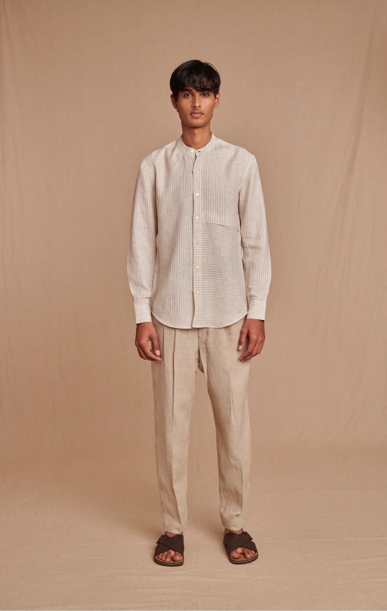 Undyed Linen Men's Pleated Tappered Pants - CiceroniPantsSaphed