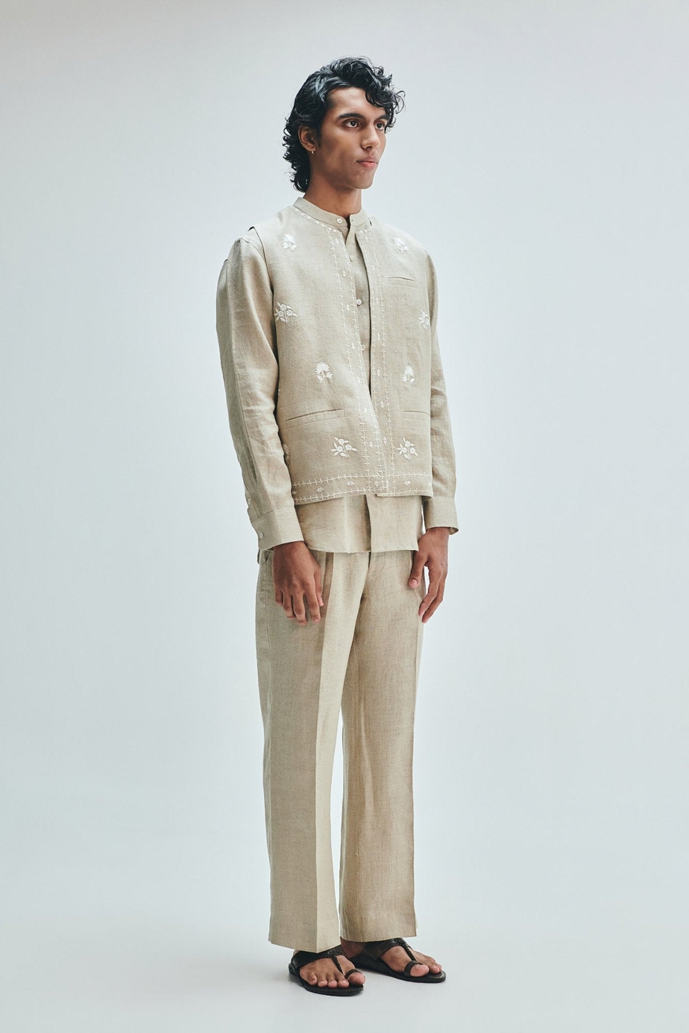 Undyed Linen Men's Straight Pleated Pants - CiceroniPantsSaphed