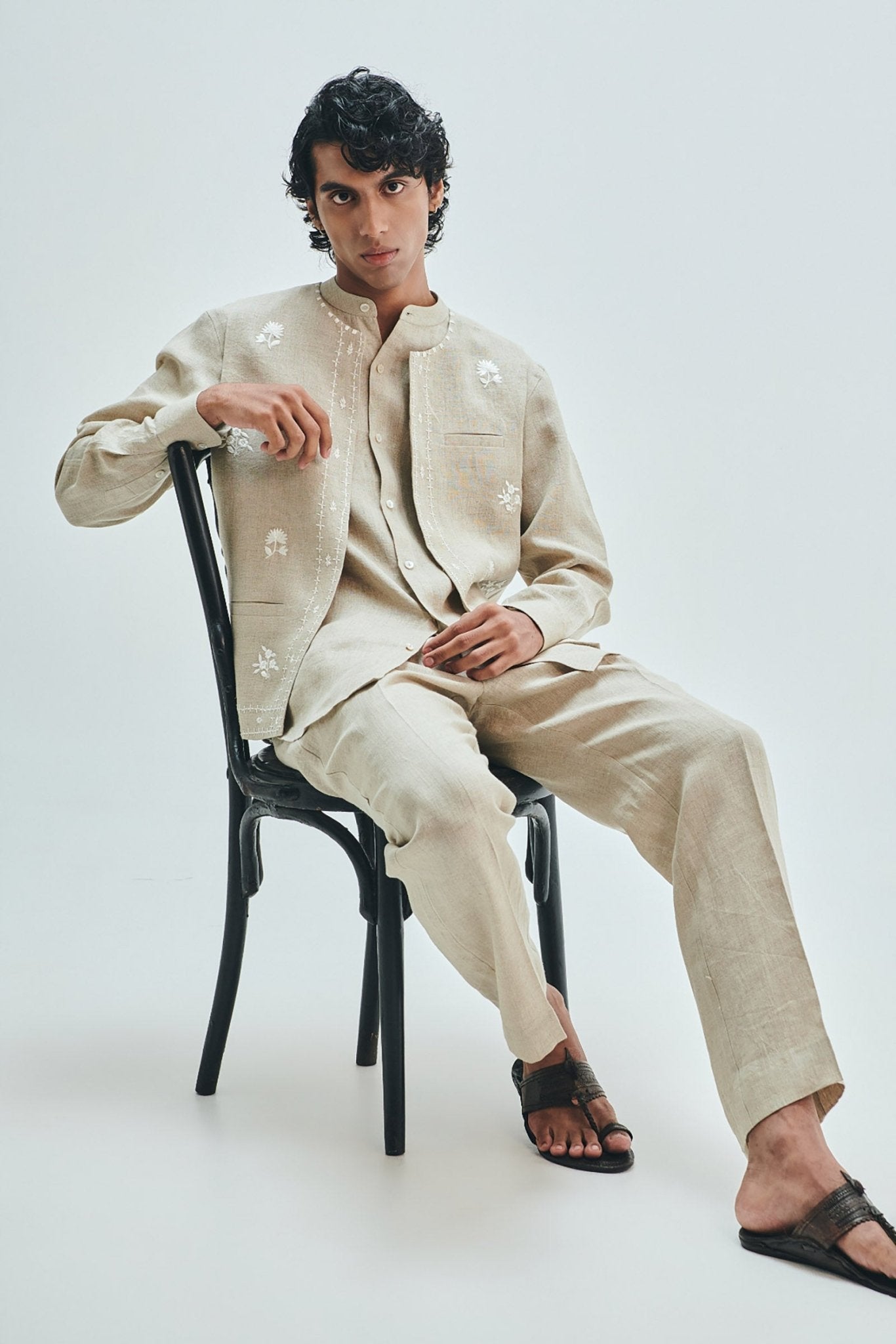 Undyed Linen Men's Straight Pleated Pants - CiceroniPantsSaphed