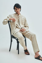 Undyed Linen Men's Straight Pleated Pants - CiceroniPantsSaphed