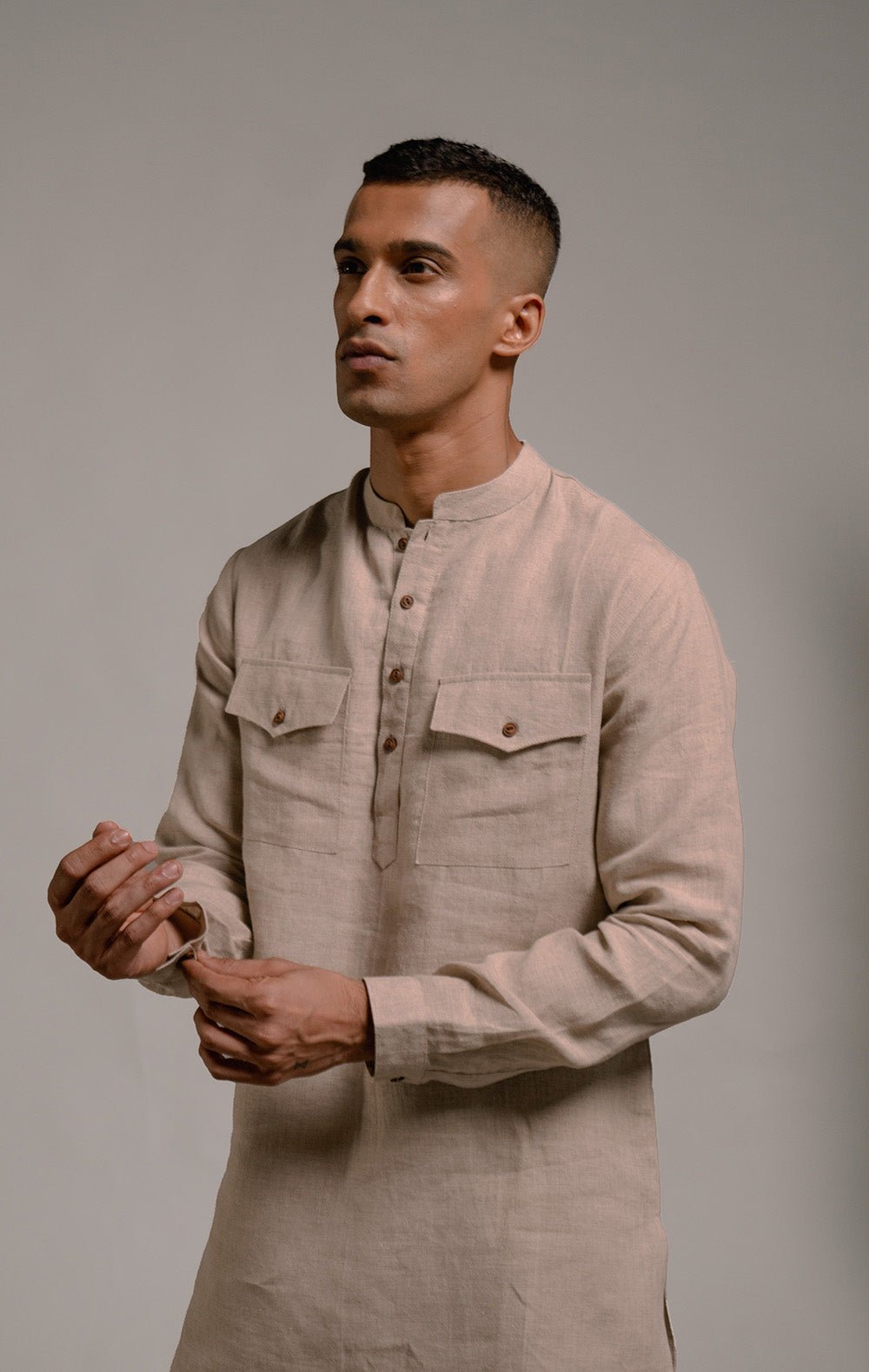 Undyed Linen Saif Kurta Set - CiceroniCo - ord SetSaphed