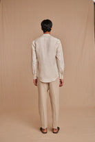Undyed Pinstripe Linen Men's Band Collar Shirt - Slim Fit - CiceroniShirtSaphed