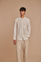 Undyed Pinstripe Linen Men's Band Collar Shirt - Slim Fit - CiceroniShirtSaphed
