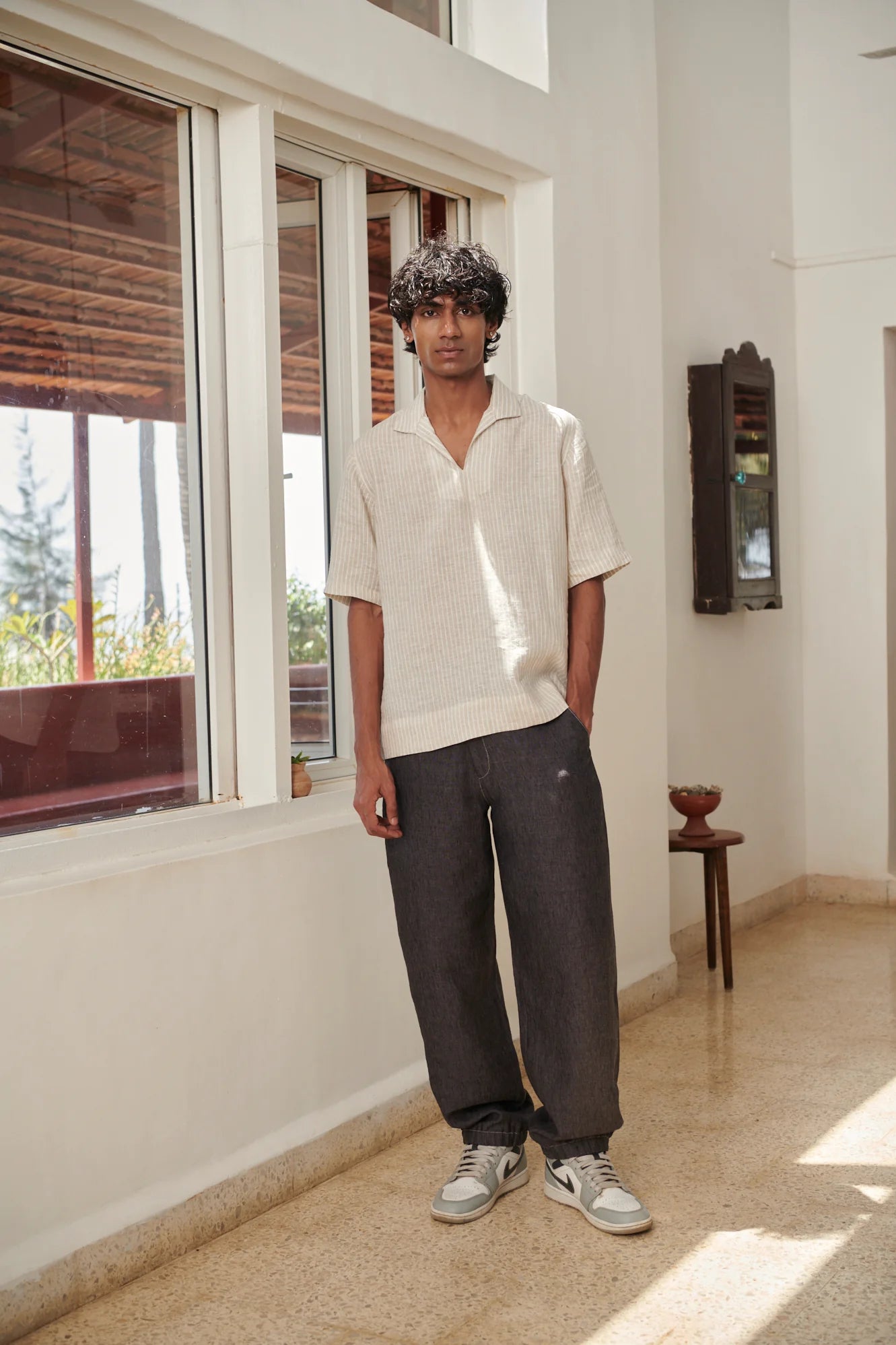 Undyed Pinstripe Linen Men's Popover Shirt - CiceroniMen ShirtsSaphed