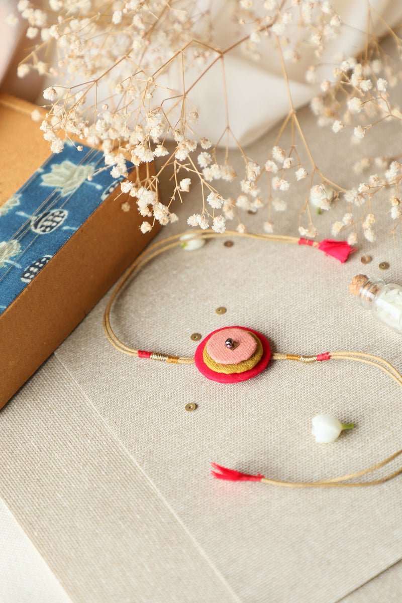 Upcycled Artisanal Circular Rakhi - Pink, Mustard & Dark Pink - CiceroniRakhiLukka Chuppi