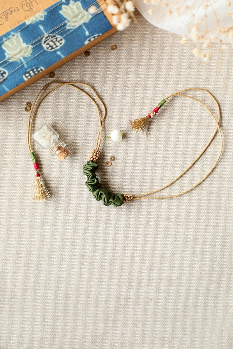 Upcycled Artisanal Rakhi - Olive Green - CiceroniRakhiLukka Chuppi