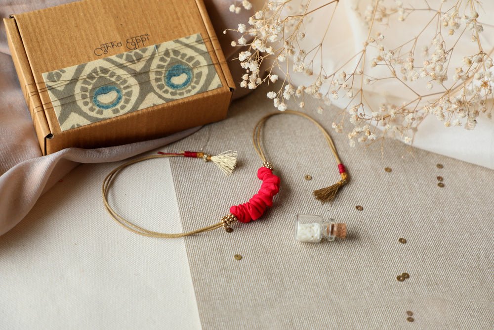 Upcycled Artisanal Rakhi - Pink - CiceroniRakhiLukka Chuppi